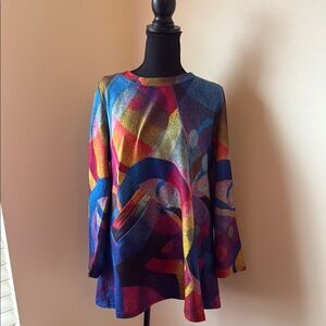 Blue and Pink Long Sleeve Graphic Tunic